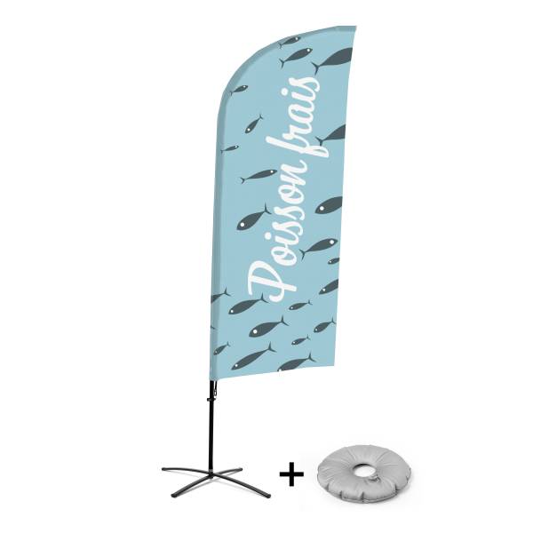 Kompletní sada reklamní vlajky ve tvaru křídla, Čerstvá ryba, francouzština Křížová Základna