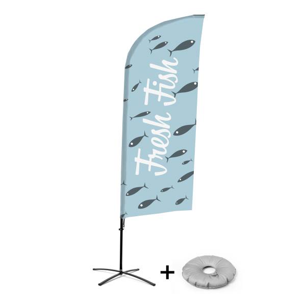 Kompletní sada reklamní vlajky ve tvaru křídla, Čerstvá ryba, anglicky Křížová Základna