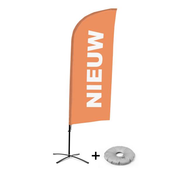 Kompletní sada reklamní vlajky ve tvaru křídla, Novinka, oranžová, holandsky Křížová Základna