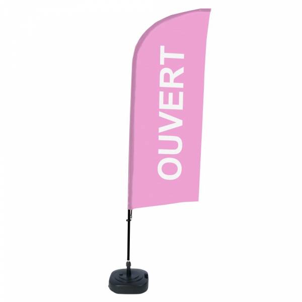 Kompletní sada reklamní vlajky ve tvaru křídla, Otevřeno, růžová, francouzština ECO