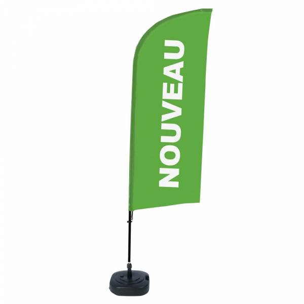 Kompletní sada reklamní vlajky ve tvaru křídla, Novinka, zelená, francouzština