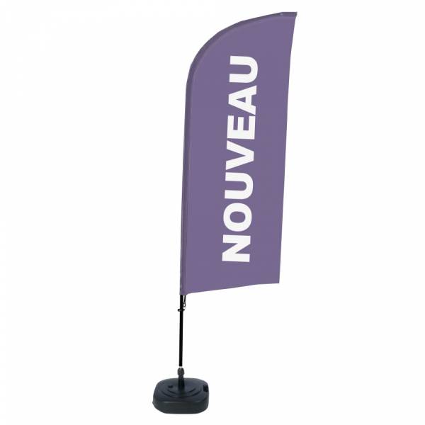 Kompletní sada reklamní vlajky ve tvaru křídla, Novinka, fialová, francouzština