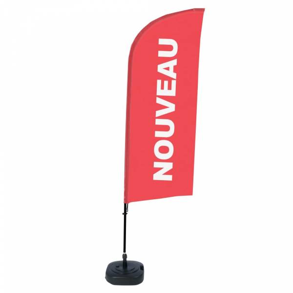 Kompletní sada reklamní vlajky ve tvaru křídla, Novinka, červená, francouzština