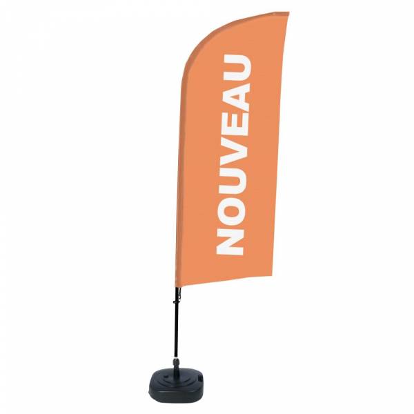 Kompletní sada reklamní vlajky ve tvaru křídla, Novinka, oranžová, francouzština