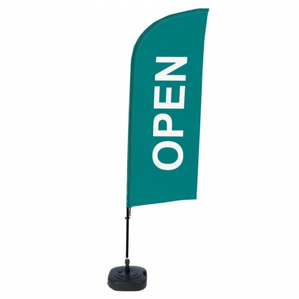 Kompletní sada reklamní vlajky ve tvaru křídla, Otevřeno, zelená, anglicky
