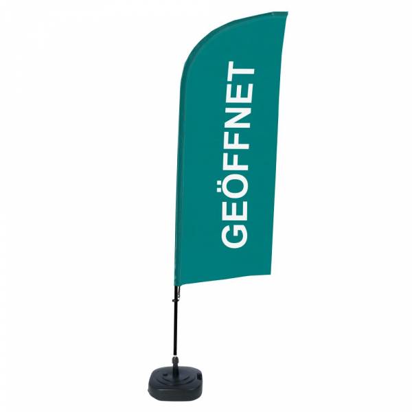 Kompletní sada reklamní vlajky ve tvaru křídla, Otevřeno, zelená, německy ECO