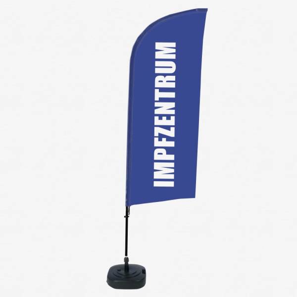 Kompletní sada reklamní vlajky Alu ve tvaru křídla s motivem testovací místo modrá němčina ECO