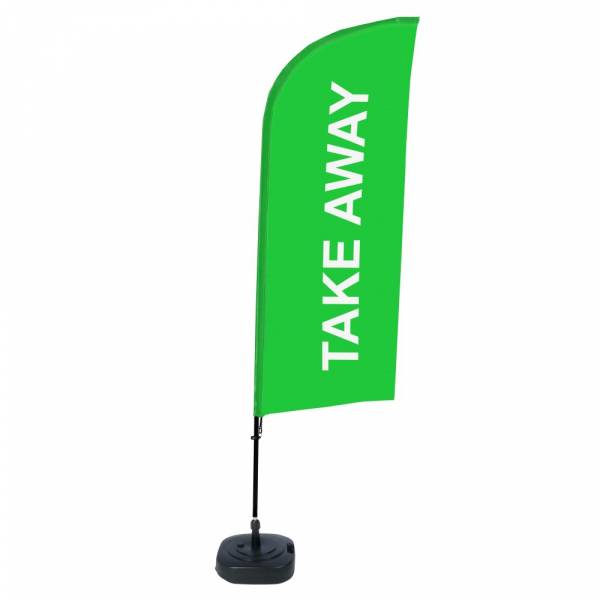 Kompletní sada reklamní vlajky ve tvaru křídla, Take away, zelená