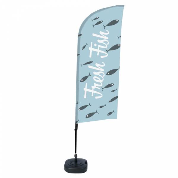 Kompletní sada reklamní vlajky ve tvaru křídla, Čerstvá ryba, anglicky ECO