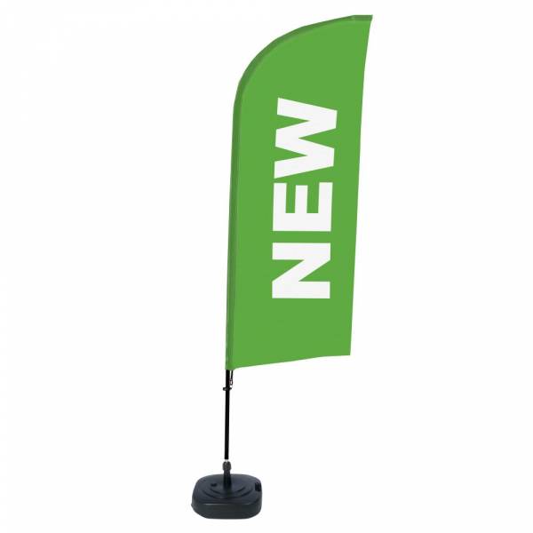 Kompletní sada reklamní vlajky ve tvaru křídla, Novinka, zelená, anglicky ECO