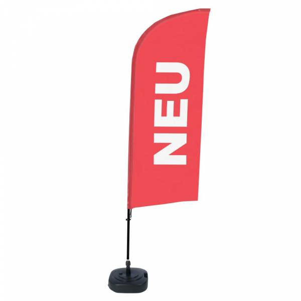 Kompletní sada reklamní vlajky ve tvaru křídla, Novinka, červená, německy ECO