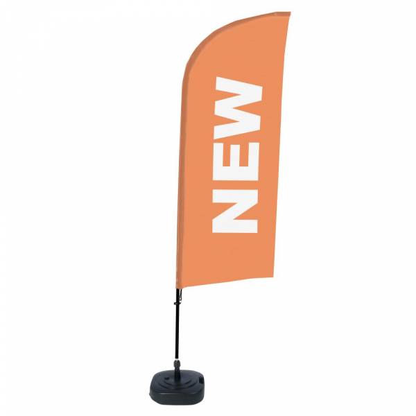 Kompletní sada reklamní vlajky ve tvaru křídla, Novinka, oranžová, anglicky ECO