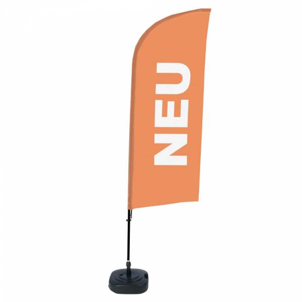 Kompletní sada reklamní vlajky ve tvaru křídla, Novinka, oranžová, německy ECO
