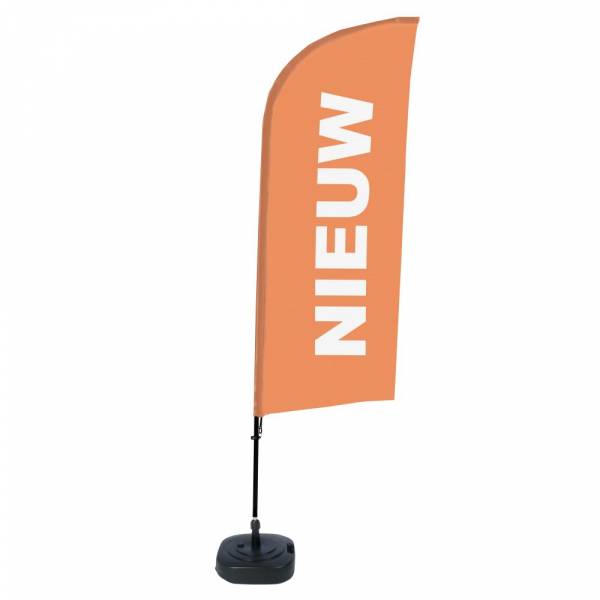 Kompletní sada reklamní vlajky ve tvaru křídla, Novinka, oranžová, holandsky ECO