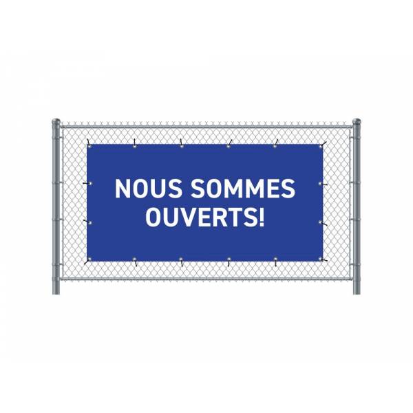 Standardní banner na plot 200 x 100 cm otevřeno francouzština modré
