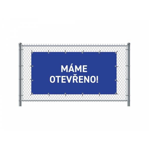 Standardní banner na plot 300 x 140 cm otevřeno čeština modré
