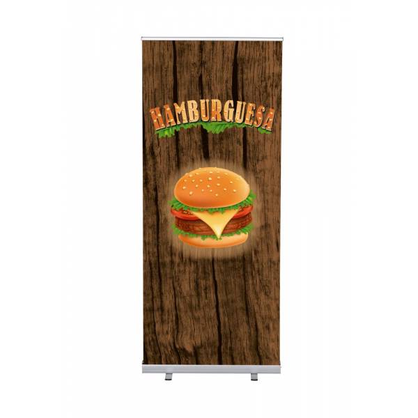 Set Roll-baneru Budget s vytištěným motivem, šířka 85 cm, Hamburger, španělsky