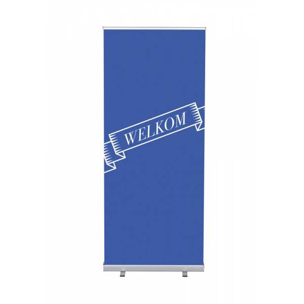 Set Roll-baneru Budget s vytištěným motivem, šířka 85 cm, Přivítání, modrý, holandsky