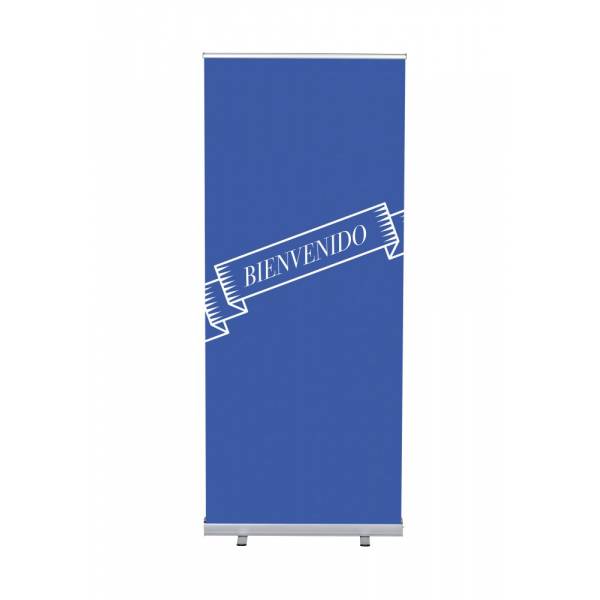 Set Roll-baneru Budget s vytištěným motivem, šířka 85 cm, Přivítání, modrý, španělsky