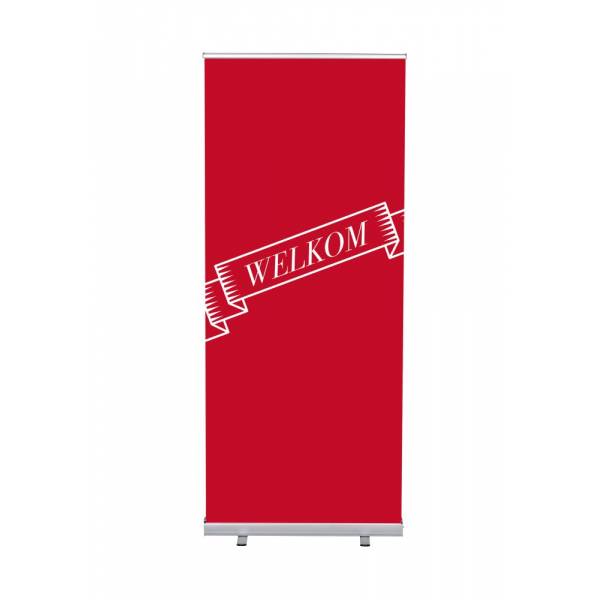 Set Roll-baneru Budget s vytištěným motivem, šířka 85 cm, Přivítání, červený, holandsky