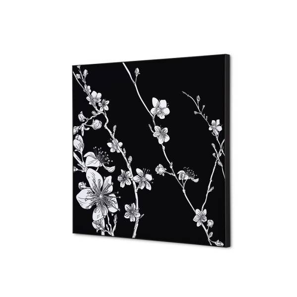 Textilná dekorácia na stenu 40 x 40 Japonské čerešňové kvety čierna